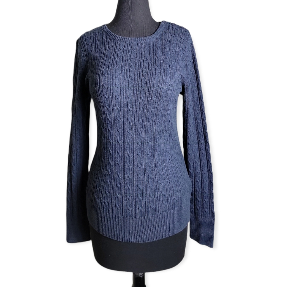 Sonoma crew neck cable knit blue heather long sleeve sweater size medium